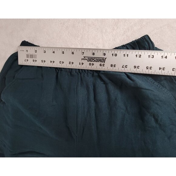 Oysho Womens High Rise Elastic Waist Linen Straight Leg Crop Pants Medium Teal - Picture 4 of 10